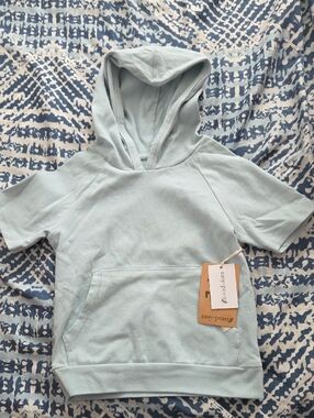 Light Blue Kids Hooded Short-Sleeve Top